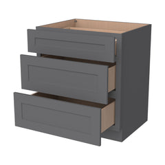 RTA Solid Wood Shaker Three Drawer Base Cabinet Pebble Gray for Kitchen, Bathroom & Laundry storage