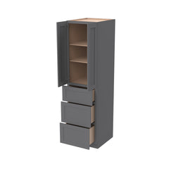 RTA Shaker Solid Wood Wall Pantry with Three Drawers Cabinet Pebble Gray for Kitchen Storage