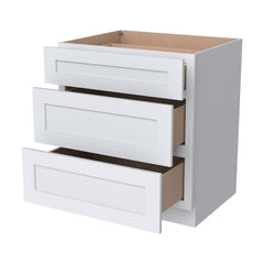 RTA Belmont White Three Drawer Base Cabinet  for Kitchen, Bathroom & Laundry storage