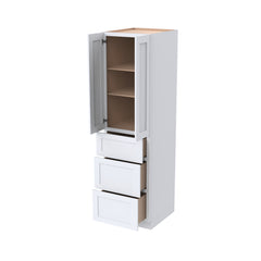 RTA Shaker Solid Wood Wall Pantry with Three Drawers Cabinet White for Kitchen Storage