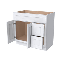 RTA Shaker Solid Wood Vanity Single Sink Base Cabinet White for Bathroom Storage, 2 Right Drawers, 1 False Drawer Front