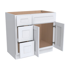 Shaker White RTA Solid Wood Vanity Single Sink Base Cabinet for Bathroom Storage, 3 Left Drawers, 1 False Drawer Front