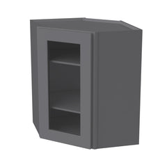 [WDC2430GD-WDC2442GD] Shaker Pebble Gray Wall Diagonal Corner Cabinets With Glass Door  (Glass Insert Sold Separately)