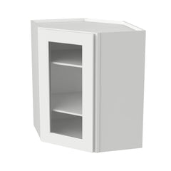 [WDC2430GD-WDC2442GD] Shaker Origami White Wall Diagonal Corner Cabinets With Glass Door  (Glass Insert Sold Separately)