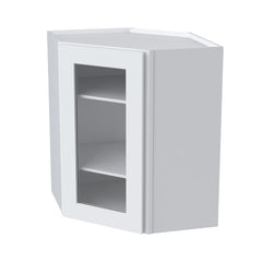 [WDC2430GD-WDC2442GD] Shaker White Wall Diagonal Corner Cabinets With Glass Door  (Glass Insert Sold Separately)