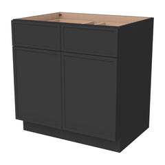 RTA Solid Wood Newtown Base Cabinet With 2 Doors, 2 Drawers and 1 Shelf Charcoal Black for Kitchen, Bathroom & Laundry Storage