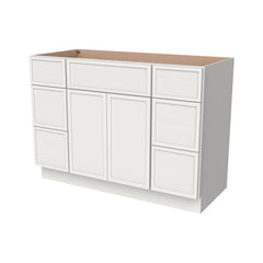 RTA Newtown Solid Wood Vanity Single Sink Bases Cabinet Origami White With Drawers On Both Sides for Bathroom Storage