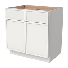 RTA Solid Wood Newtown Base Cabinet With 2 Doors, 2 Drawers and 1 Shelf Origami White for Kitchen, Bathroom & Laundry Storage