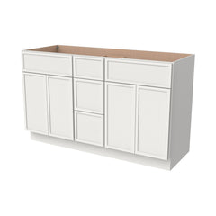 RTA Newtown Solid Wood Vanity Double Sink Bases With Central Drawers  Origami White for Bathroom Storage