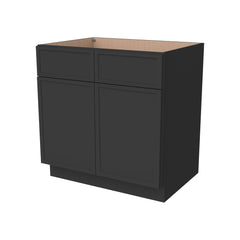 RTA Newtown Solid Wood Sink Base Cabinet Charcoal Black for Kitchen, 2 Doors 2 Fake Drawer Front