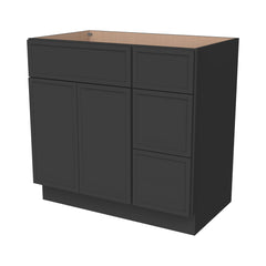RTA Newtown Solid Wood Vanity Single Sink Base Cabinet Charcoal Black for Bathroom Storage, 3 Right Drawers, 1 False Drawer Front