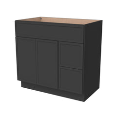 RTA Newtown Solid Wood Vanity Single Sink Base Cabinet Charcoal Black for Bathroom Storage, 2 Right Drawers, 1 False Drawer Front