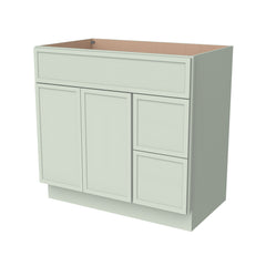 RTA Newtown Solid Wood Vanity Single Sink Base Cabinet Jade Green for Bathroom Storage, 2 Right Drawers, 1 False Drawer Front
