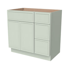 RTA Newtown Solid Wood Vanity Single Sink Base Cabinet Jade Green for Bathroom Storage, 3 Right Drawers, 1 False Drawer Front