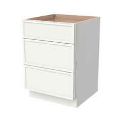 RTA Newtown Solid Wood Vanity Three Drawer Base Cabinet Origami White for Bathroom Storage