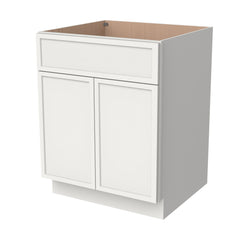 RTA Solid Wood Newtown Sink Base Cabinet Origami White for Kitchen Bathroom Storage with 2 Doors and 1 False Drawer Front