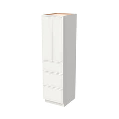 RTA Newtown Solid Wood Wall Pantry with Three Drawers Origami White Cabinet for Kitchen Storage