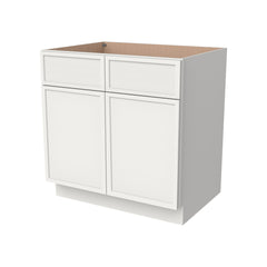 RTA Newtown Solid Wood Sink Base Cabinet Origami White for Kitchen, 2 Doors 2 Fake Drawer Front