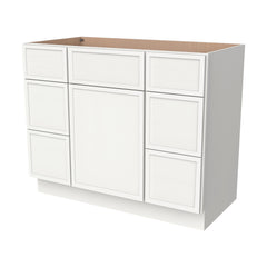 RTA Newtown Solid Wood Vanity Single Sink Base Cabinet With 6 Drawers Origami White for Bathroom Storage