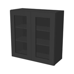 RTA Solid Wood Cabinet Shaker Glass Door Wall Cabinets Charcoal Black for Kitchen Bathroom and Laundry Storage (Glass Insert Sold Separately)