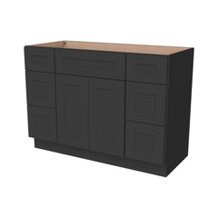 RTA Shaker Solid Wood Vanity Single Sink Bases Cabinet Charcoal Black With Drawers On Both Sides for Bathroom Storage