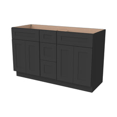 RTA Shaker Solid Wood Vanity Double Sink Bases With Central Drawers Charcoal Black for Bathroom storage