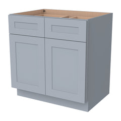 RTA Solid Wood Shaker Base Cabinet With 2 Doors, 2 Drawers and 1 Shelf Gray for Kitchen, Bathroom & Laundry Storage