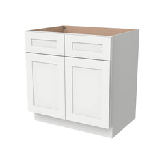 Shaker Origami White Solid Wood RTA Sink Base Cabinet for Kitchen, 2 Doors 2 Fake Drawer Front