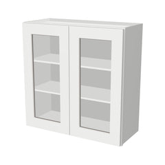 RTA Solid Wood Cabinet Shaker Glass Door Wall Cabinets Origami White for Kitchen Bathroom and Laundry Storage (Glass Insert Sold Separately)