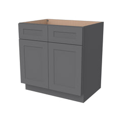 Shaker Pebble Gray Solid Wood RTA Sink Base Cabinet for Kitchen, 2 Doors 2 Fake Drawer Front