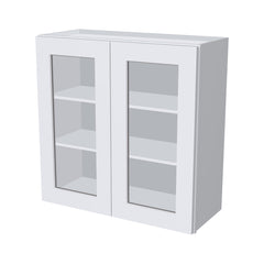 RTA Solid Wood Cabinet Shaker White Glass Door Wall Cabinets for Kitchen Bathroom and Laundry Storage (Glass Insert Sold Separately)