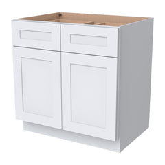 RTA Belmont White Base Cabinet With 2 Doors, 2 Drawers and 1 Shelf for Kitchen, Bathroom & Laundry Storage