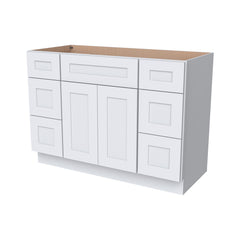 RTA Shaker Solid Wood Vanity Single Sink Bases Cabinet White With Drawers On Both Sides for Bathroom Storage