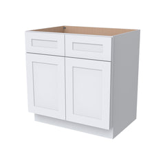 Shaker White Solid Wood RTA Sink Base Cabinet for Kitchen, 2 Doors 2 Fake Drawer Front