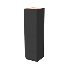 RTA Shaker Solid Wood Wall Pantry with Three Drawers Cabinet Charcoal Black for Kitchen Storage