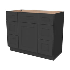 RTA Shaker Solid Wood Vanity Single Sink Base Cabinet With 6 Drawers Charcoal Black for Bathroom Storage