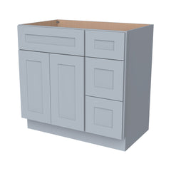 RTA Shaker Solid Wood Vanity Single Sink Base Cabinet Gray for Bathroom Storage, 3 Right Drawers, 1 False Drawer Front