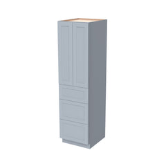 RTA Shaker Solid Wood Wall Pantry with Three Drawers Cabinet Gray for Kitchen Storage