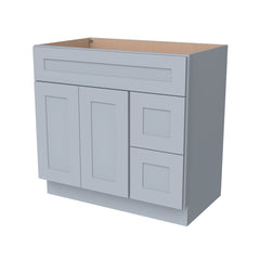 RTA Shaker Solid Wood Vanity Single Sink Base Cabinet Gray for Bathroom Storage, 2 Right Drawers, 1 False Drawer Front