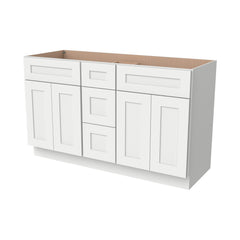 RTA Solid Wood Shaker Vanity Double Sink Bases Origami White With Central Drawers for Bathroom storage