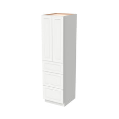 RTA Shaker Solid Wood Wall Pantry with Three Drawers Cabinet Origami White for Kitchen Storage