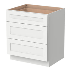 RTA Solid Wood Shaker Three Drawer Base Cabinet Origami White for Kitchen, Bathroom & Laundry storage