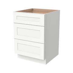 RTA Shaker Solid Wood Vanity Three Drawer Base Cabinet Origami White for Bathroom Storage