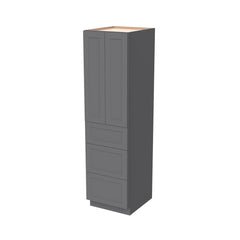 RTA Shaker Solid Wood Wall Pantry with Three Drawers Cabinet Pebble Gray for Kitchen Storage