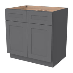 RTA Solid Wood Shaker Base Cabinet With 2 Doors, 2 Drawers and 1 Shelf Pebble Gray for Kitchen, Bathroom & Laundry Storage