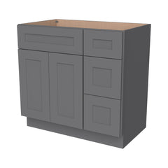 RTA Shaker Solid Wood Vanity Single Sink Base Cabinet Pebble Gray for Bathroom Storage, 3 Right Drawers, 1 False Drawer Front