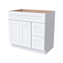 RTA Shaker Solid Wood Vanity Single Sink Base Cabinet White for Bathroom Storage, 2 Right Drawers, 1 False Drawer Front