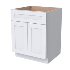 RTA Belmont White Bathroom Vanity Sink Base 2 Doors 1 False Drawer Front