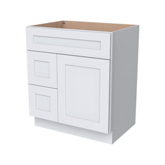 Belmont White RTA Vanity Single Sink Base Cabinet for Bathroom Storage, 2 Left Drawers, 1 False Drawer Front