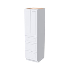 RTA Shaker Solid Wood Wall Pantry with Three Drawers Cabinet White for Kitchen Storage